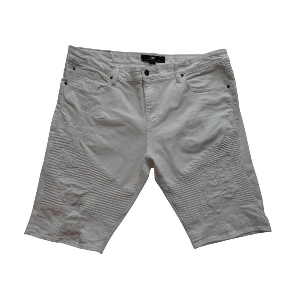 Men's White Distressed Denim Shorts